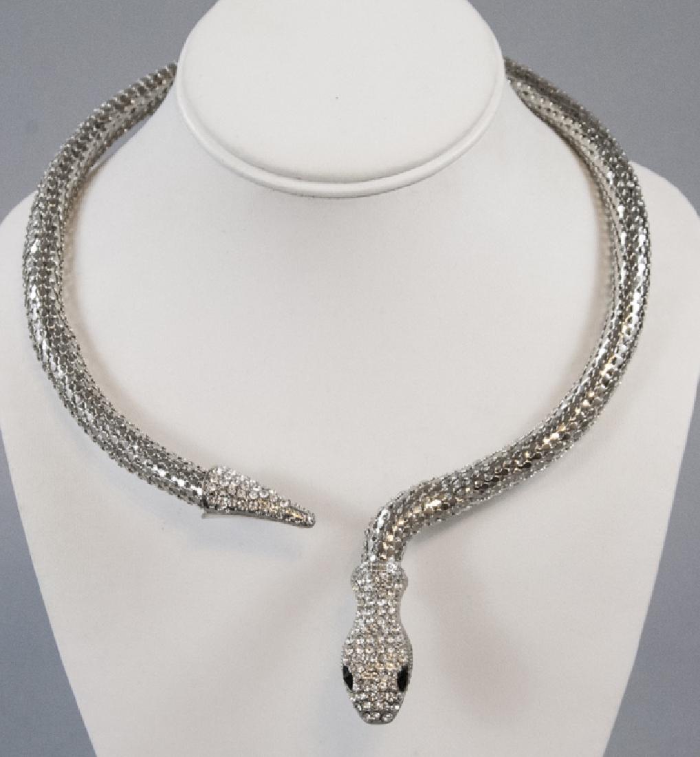 Vintage Mesh Metal & Rhinestone Snake Necklace (1 of 8)