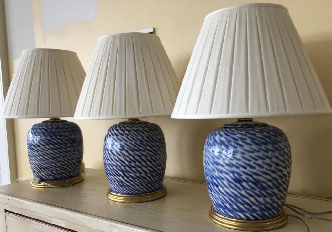 3 Chinese Hand Painted Blue & White Table Lamps (1 of 4)