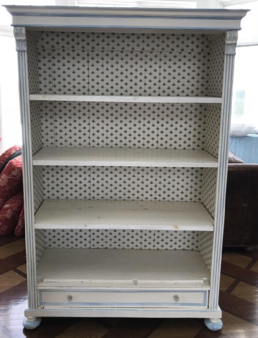 Antique Custom Painted White & Blue Bookcase (1 of 3)