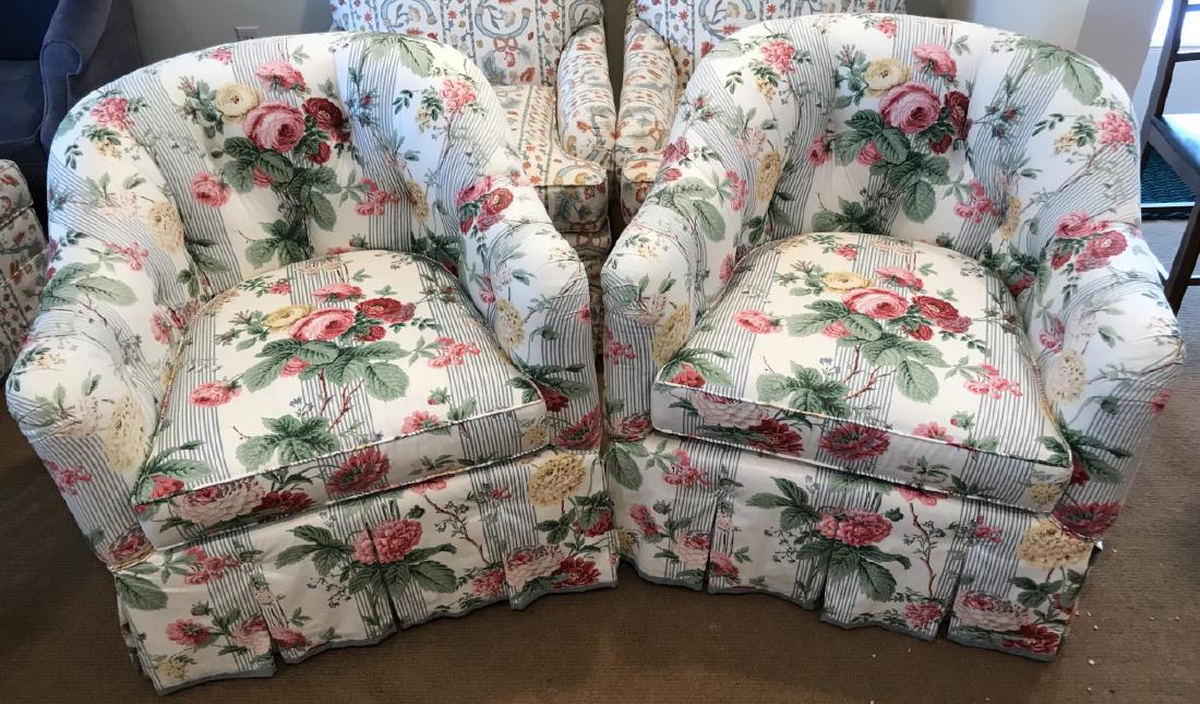 Pair Custom Upholstered Designer Fabric Armchairs (1 of 4)