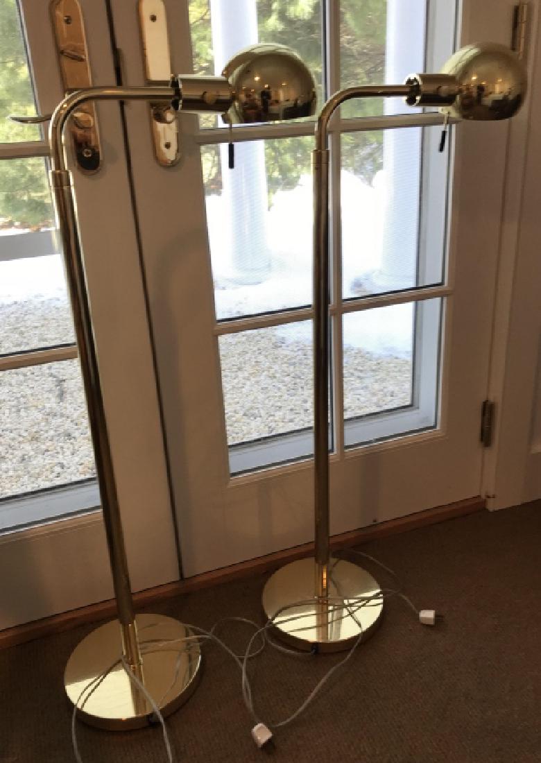 Pair of Gilt Brass Floor Lamps w Domed Shades (1 of 4)