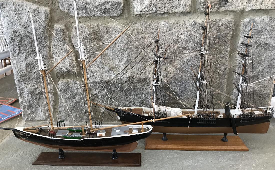 Two Vintage Hand Built Ship Models: Two Vintage Hand Built Ship Models. Larger measures 22.5 inches in length. From a New Canaan, Connecticut designer decorated estate.