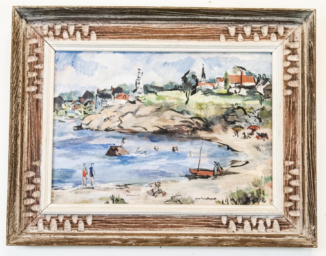 Grace Huntley Pugh (1912 - 2010) Oil Painting: Grace Huntley Pugh (1912 - 2010) Listed 20th Century American School / Rockport Massachusetts School Artist. Signed Oil Painting on board. Professionally framed. Coastal / beach scene with light house
