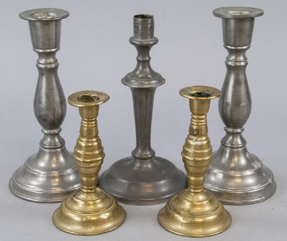 Antique Early American Pewter & Brass Candlesticks (1 of 7)