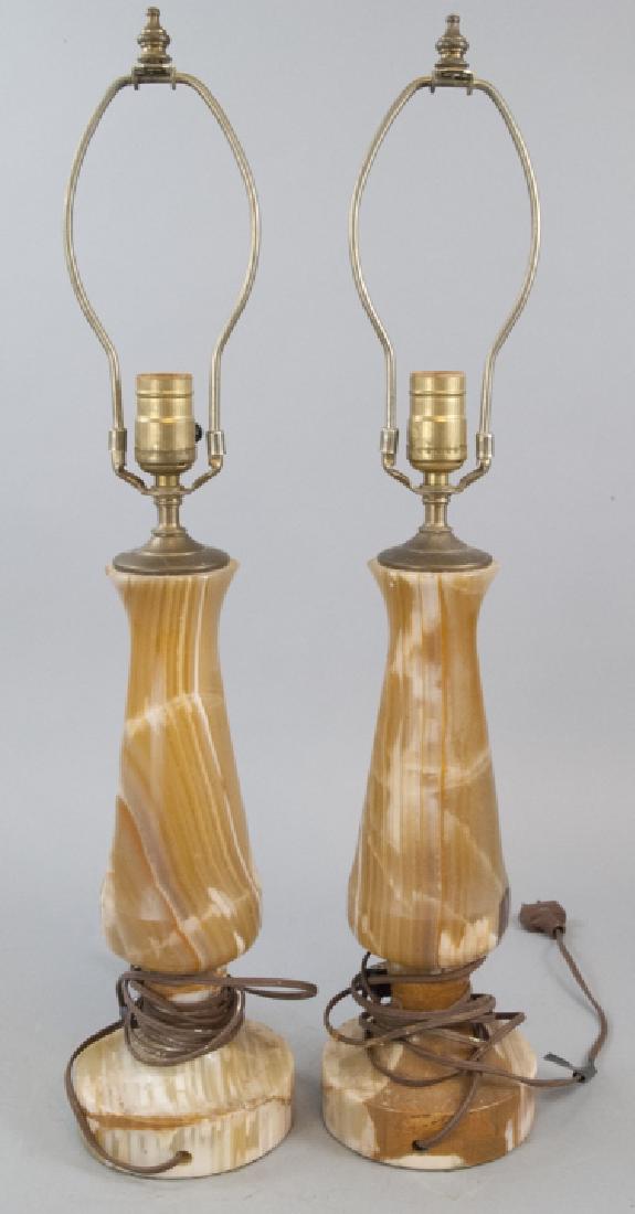 Pair of Carved Onyx Balustrade Form Table Lamps (1 of 7)