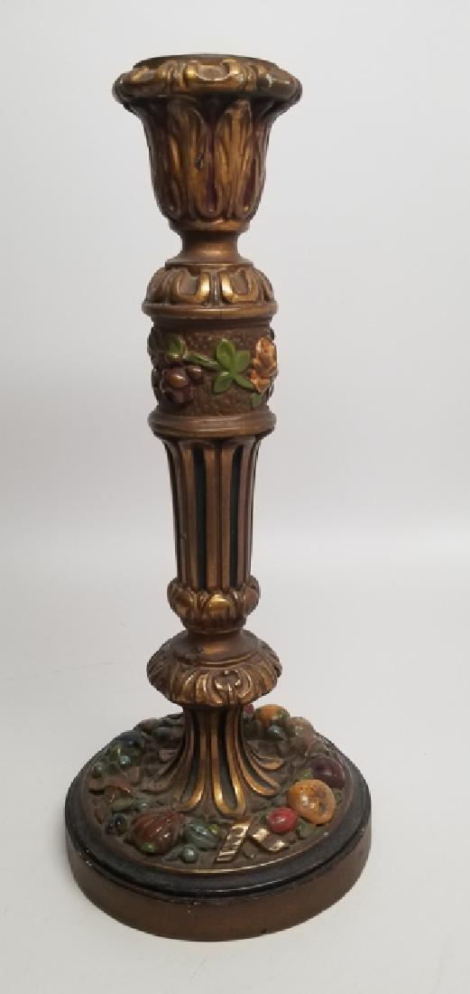 Antique Italian Baroque Fruit Motif Candlestick: Antique Italian Baroque Style Fruit Motif Candlestick. Measures 12 inches in height.