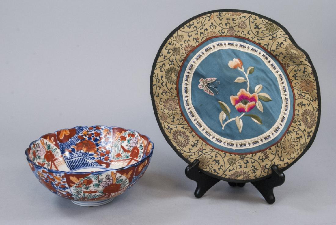 Antique Japanese Imari Porcelain Bowl & Silk (1 of 8)