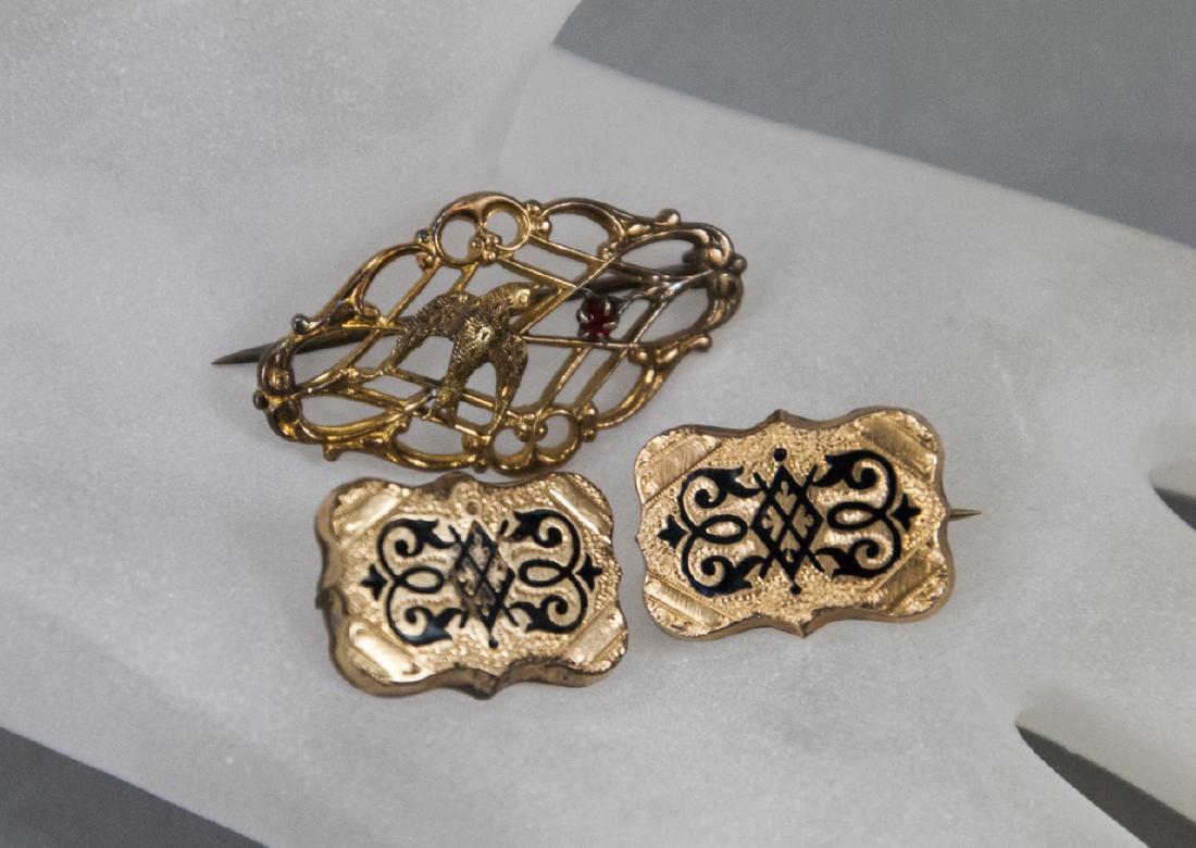 Three 19th C Victorian Brooches - Scroll & Swallow (1 of 8)