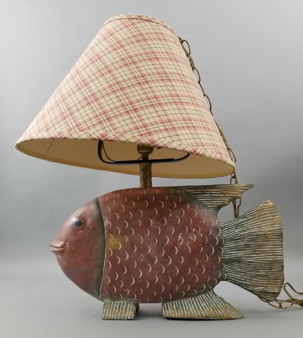 Folk Art Style Pendant Lamp with Carved Red Fish (1 of 6)