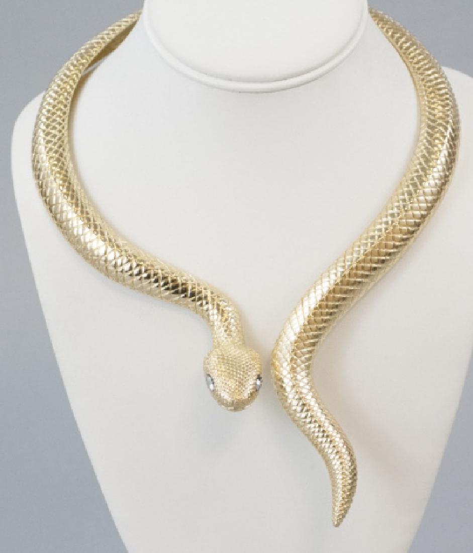 Vintage Heavy Gilt Metal Figural Snake Necklace (1 of 5)