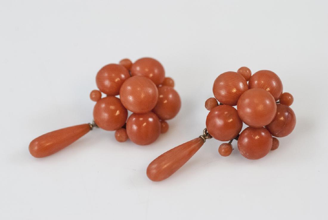 Antique 19th C Victorian 14kt Gold Coral Earrings (1 of 4)