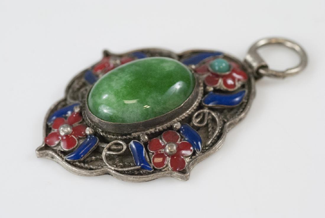 Signed Chinese Enamel & Jade Necklace Pendant (1 of 5)