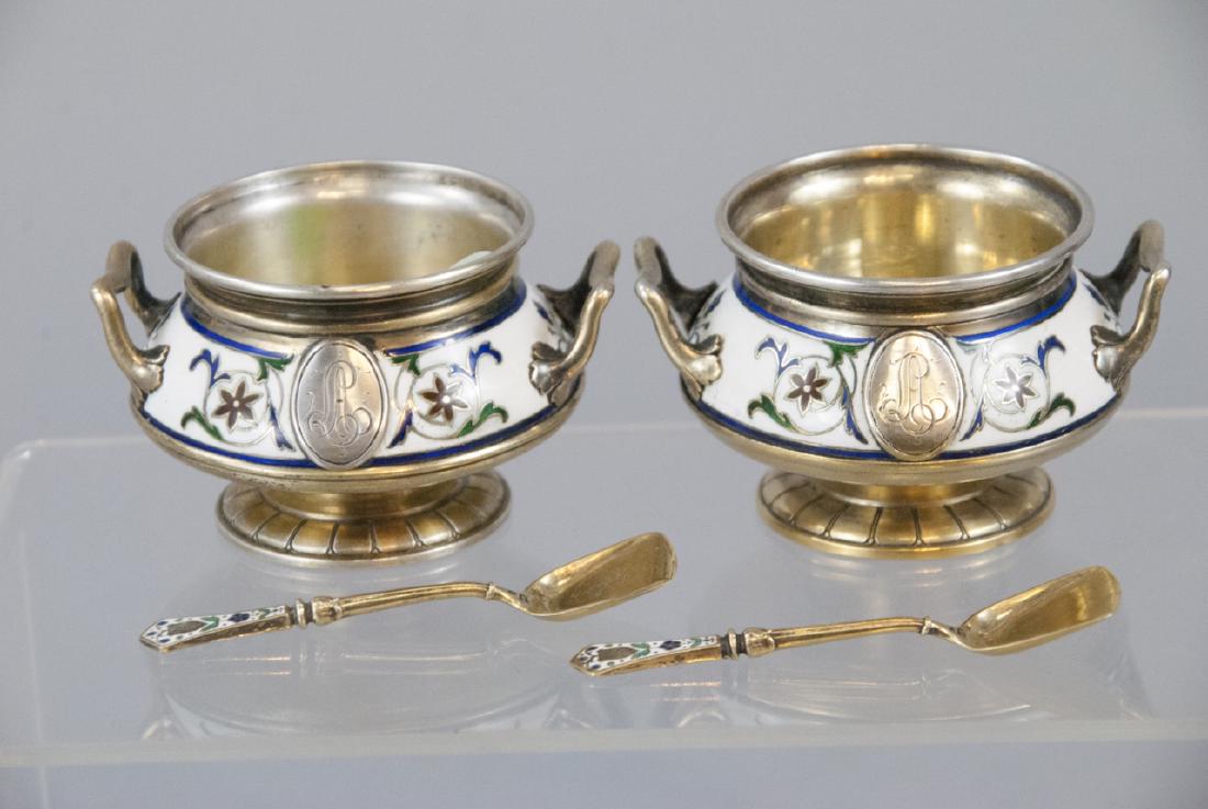 Pair Antip Kuzmichev Silver & Enamel Salt Cellars (1 of 6)