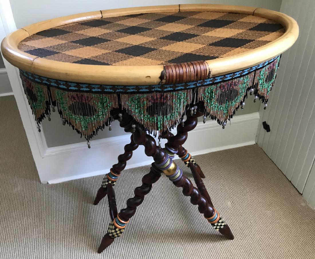 Oval Tray Top Table w Beaded Border on Stand (1 of 4)