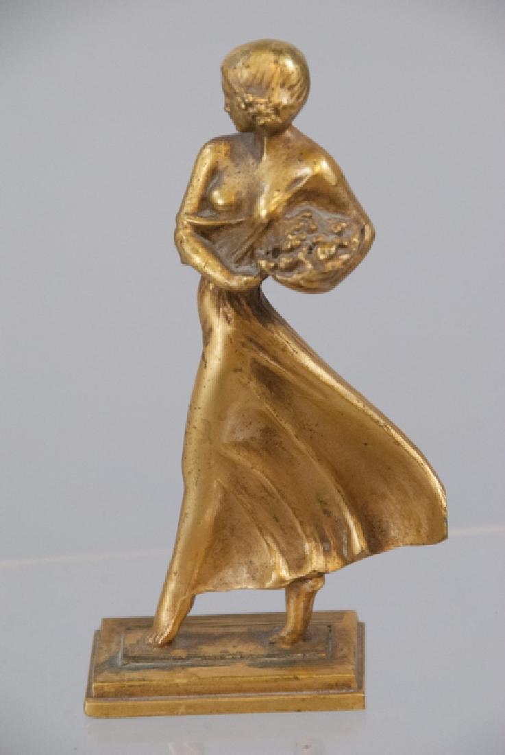 Signed Antique Bronze Art Deco Statue of a Lady (1 of 4)