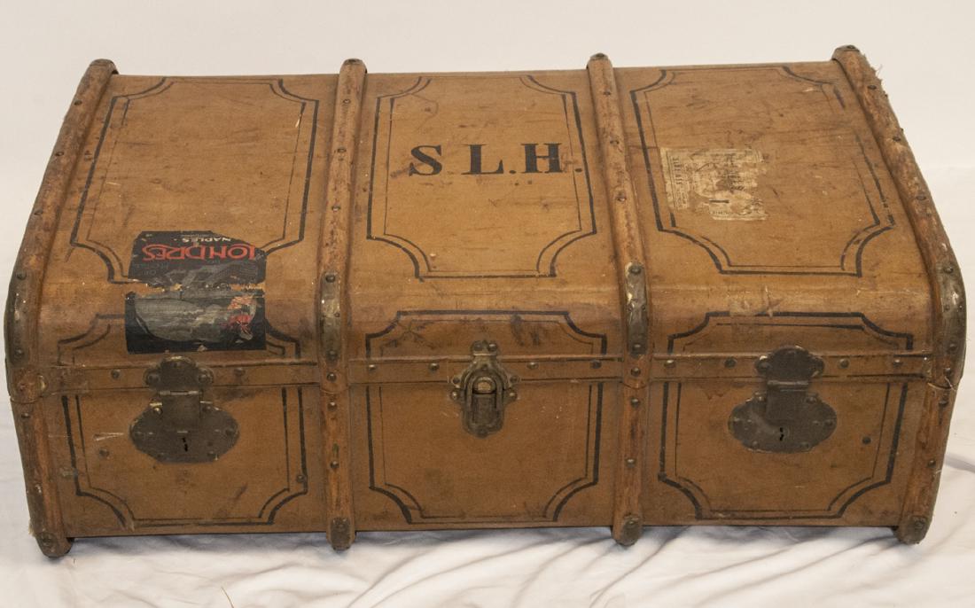 Antique Bespoke Trunk Leather, Wood, Hand Painted (1 of 10)