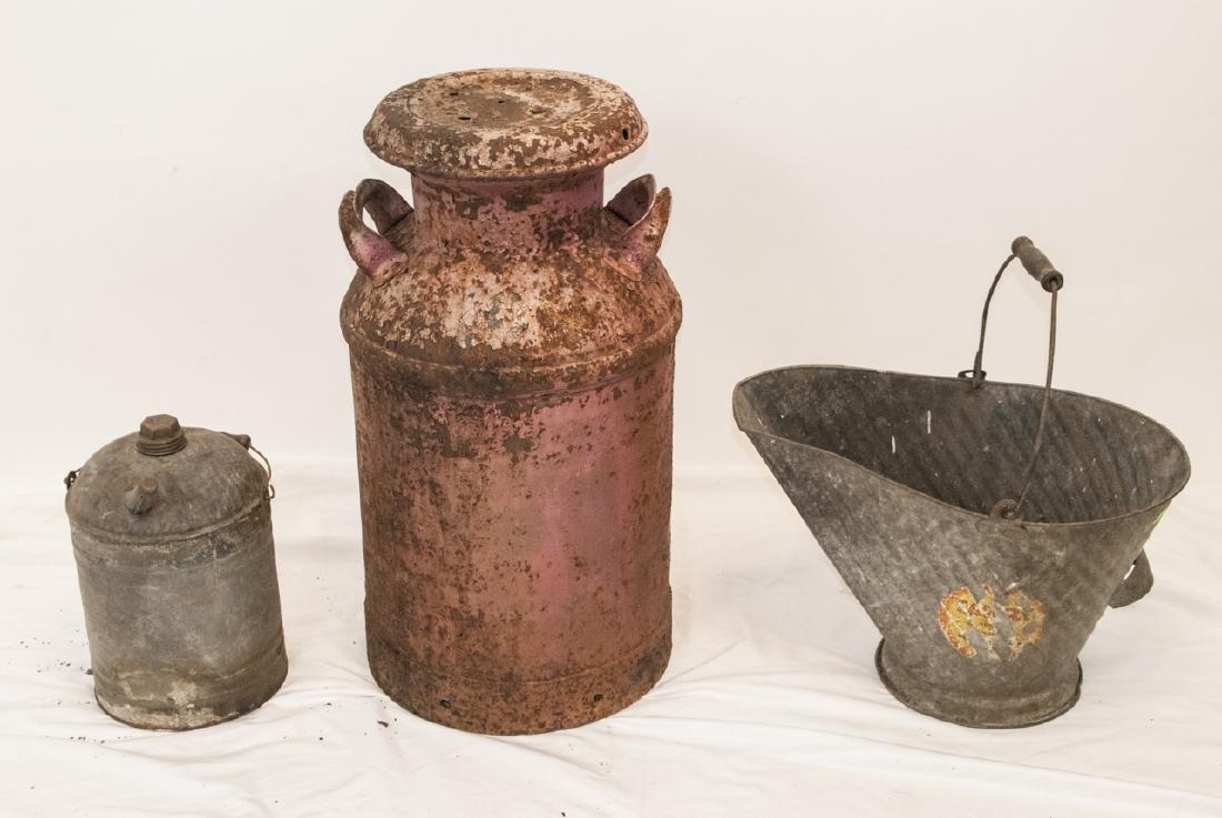 Antique Milk Jug, Gasoline Can, Aluminum Bucket (1 of 3)