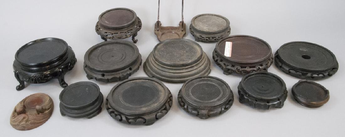 Lot Asian Decorative Stands Wood & Black Glass (1 of 3)