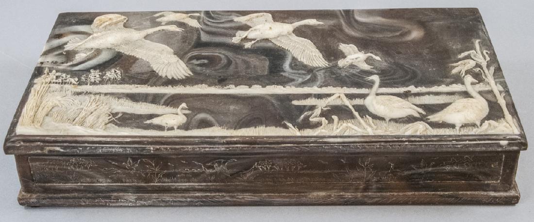 Antique Incolay Carved Stone Geese Jewelry Box (1 of 4)
