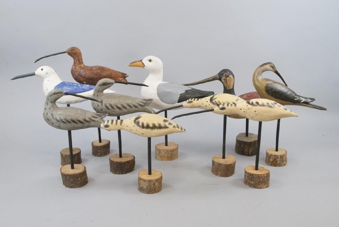 Lot Of Antique & Vintage Bird Sculptures W/ Stands: Lot Of Antique & Vintage Bird Sculptures W/ Stands, this lot features a variety of hand carved and hand painted birds, most with stands and are all different species and sized, the largest is a seagul