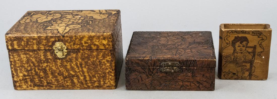 Three Vintage & Antique Hand Carved Wooden Boxes (1 of 9)