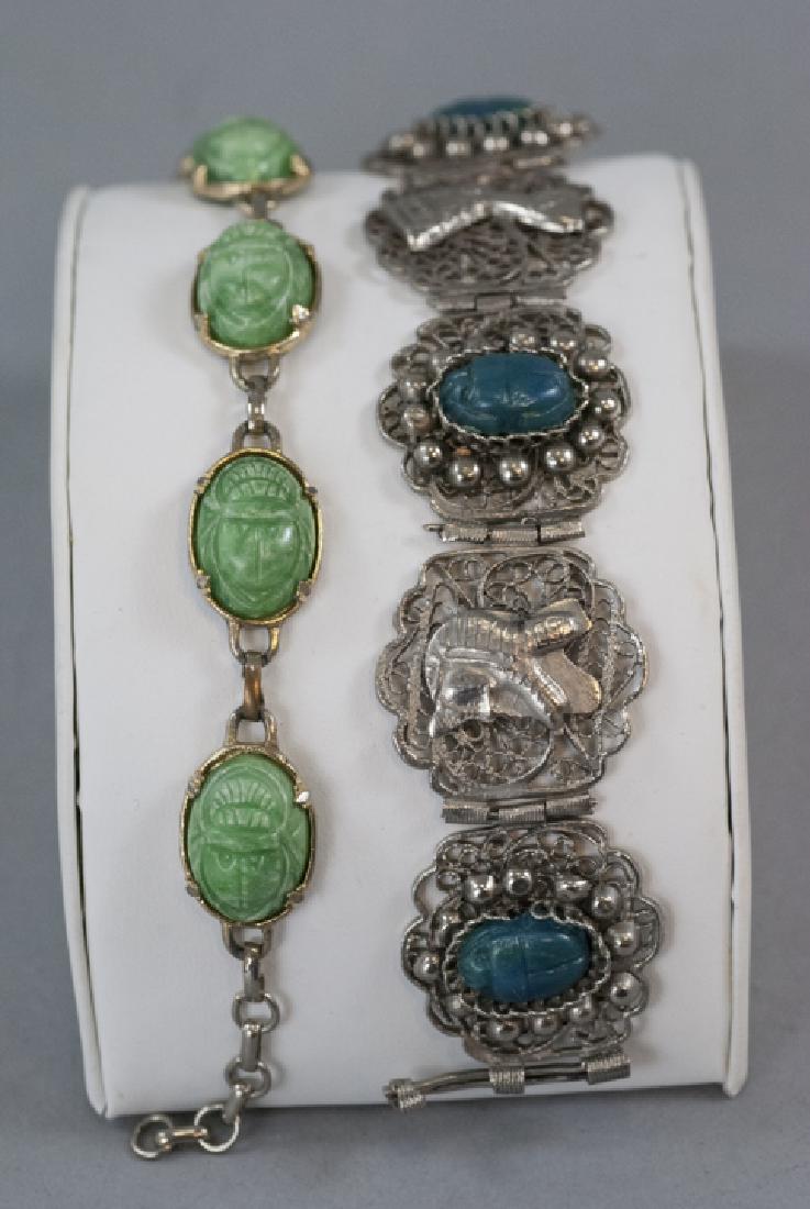 Two Egyptian Revival Scarab Mounted Bracelets (1 of 6)