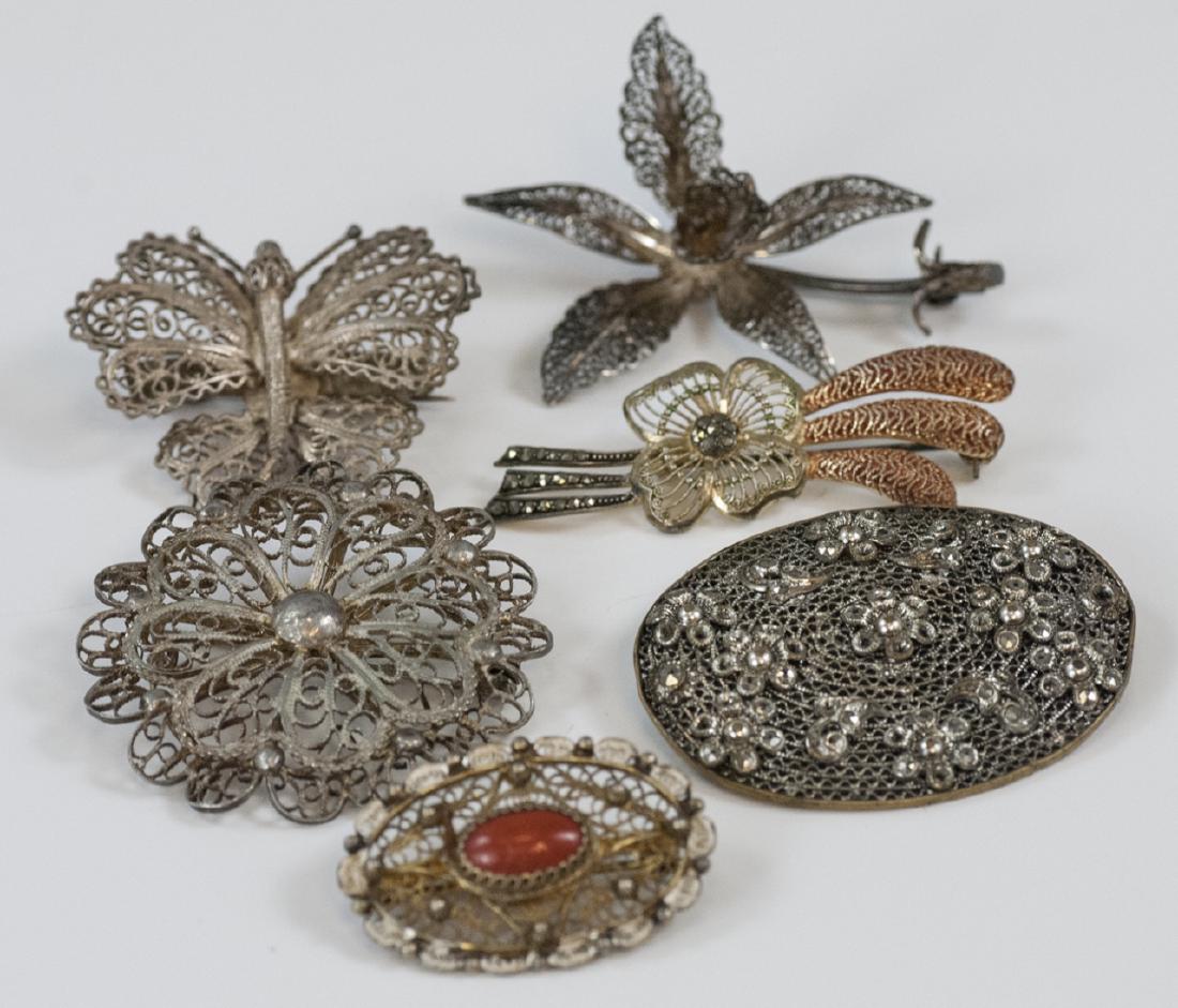 Six Vintage Silver & Gold Tone Filigree Brooches (1 of 8)