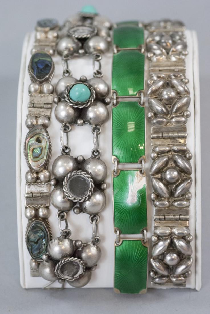 Four Vintage Sterling & Silver Panel Bracelets (1 of 6)
