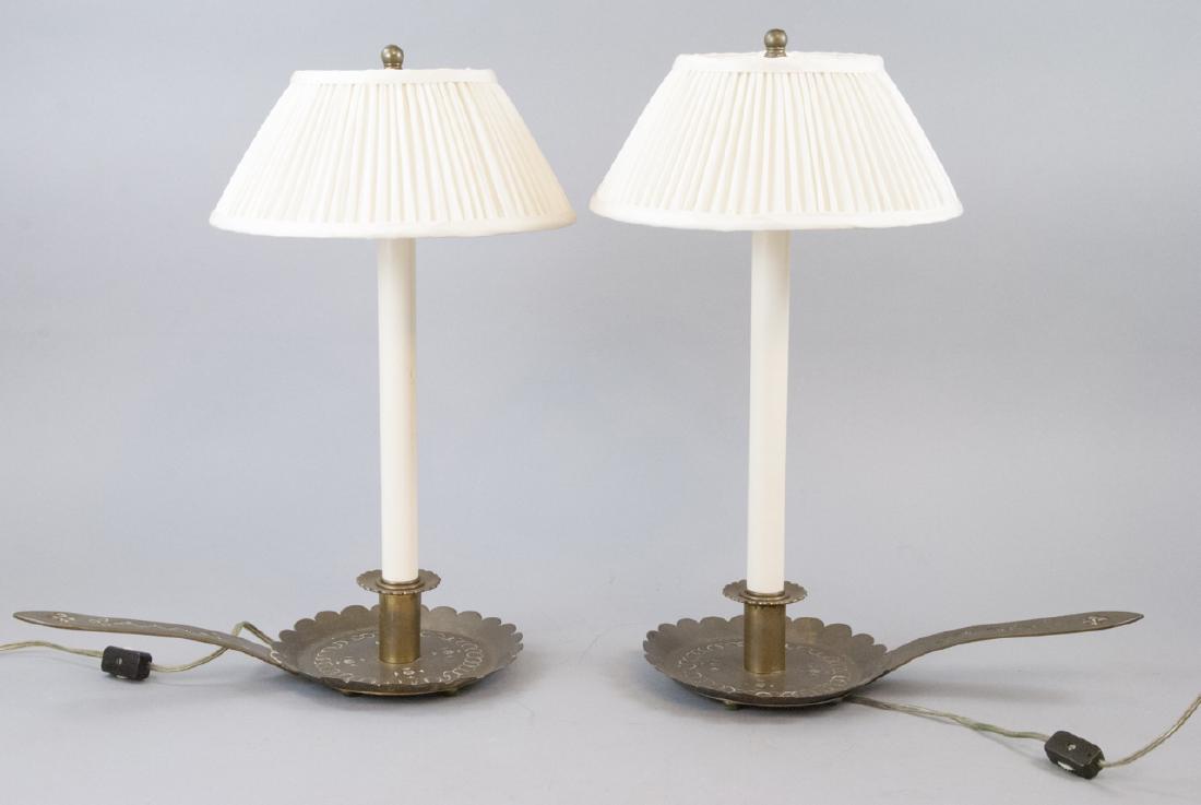 Pair Antique Chased Metal Candlestick Mount Lamps (1 of 8)