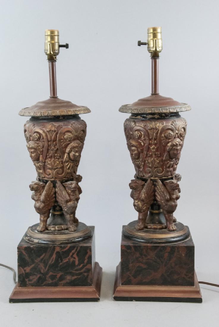 Pair Neo Classical Table Lamps w Faux Marble Bases (1 of 7)