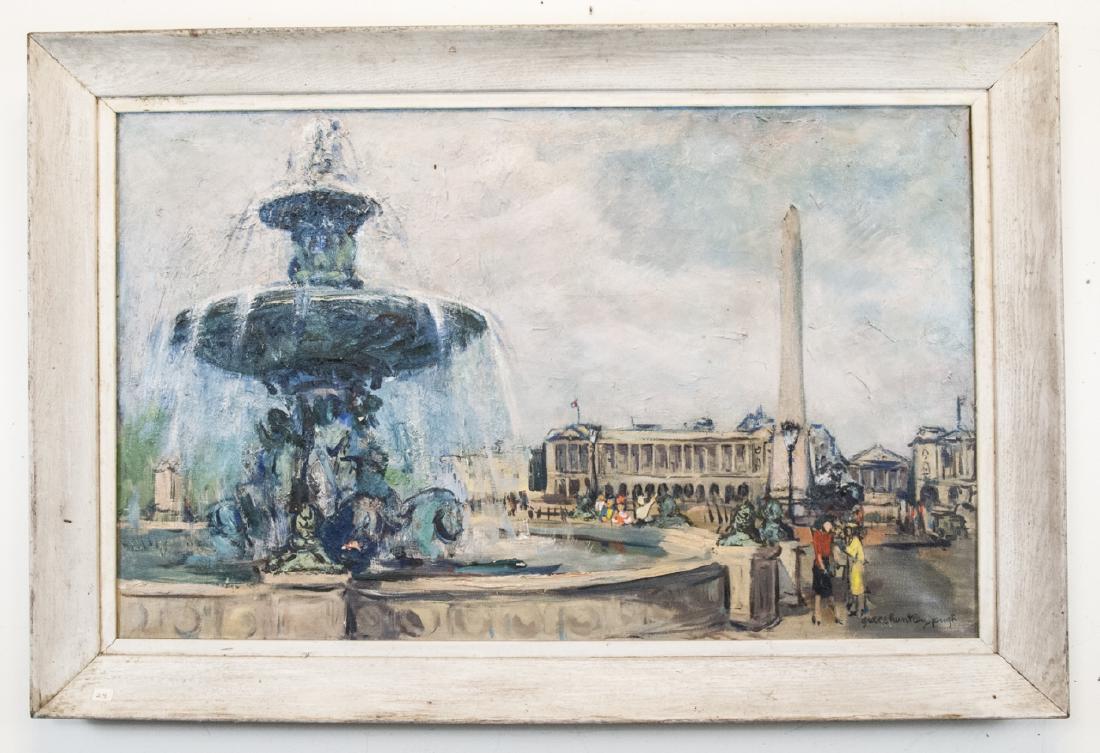 Grace Huntley Pugh (1912 - 2010) Oil Painting: Grace Huntley Pugh (1912 - 2010) Listed 20th Century American School / Rockport Massachusetts School Artist. Signed Oil Painting on board. Professionally framed. Oil painting on canvas of Paris showin