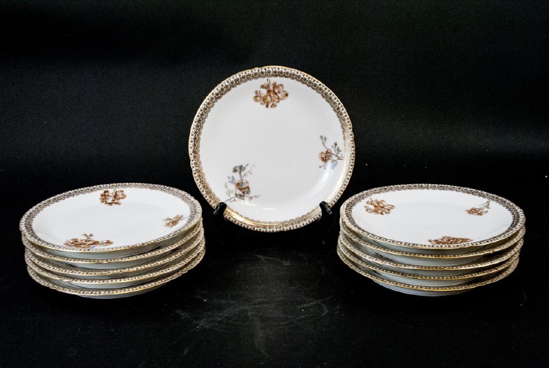 Set Limoges Lunch Plates Rose, Petunia, Gold Rim (1 of 3)