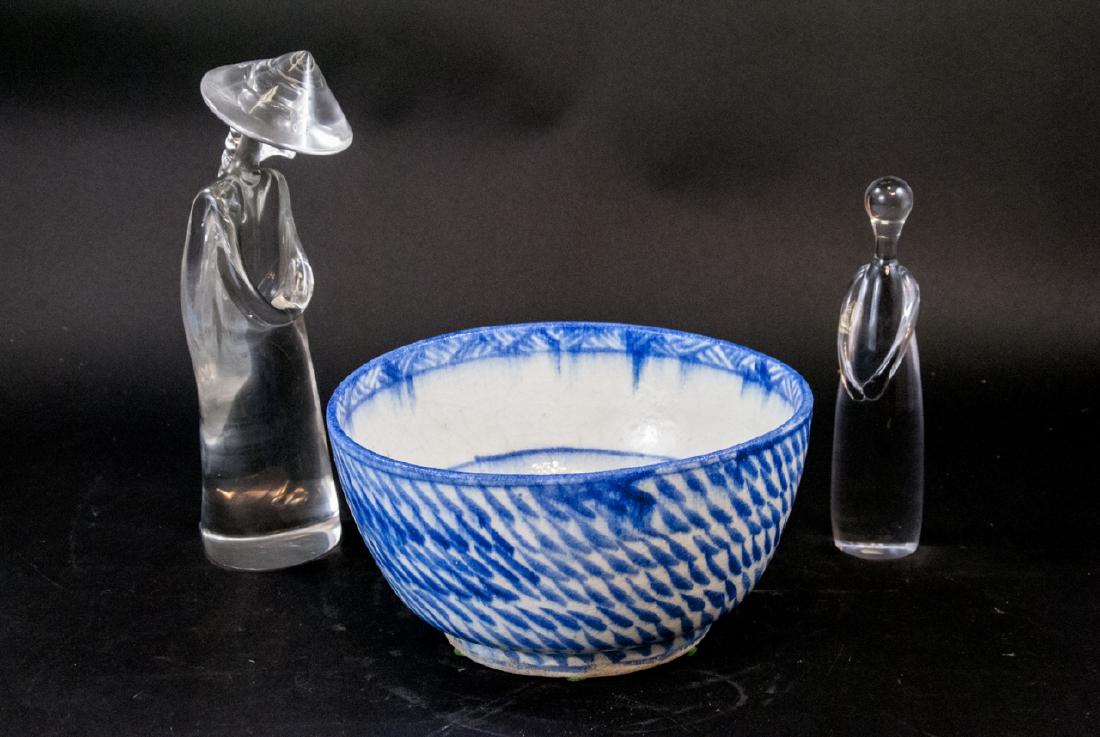 Asian Themed Art Glass Statues and Flo Blue Bowl (1 of 3)