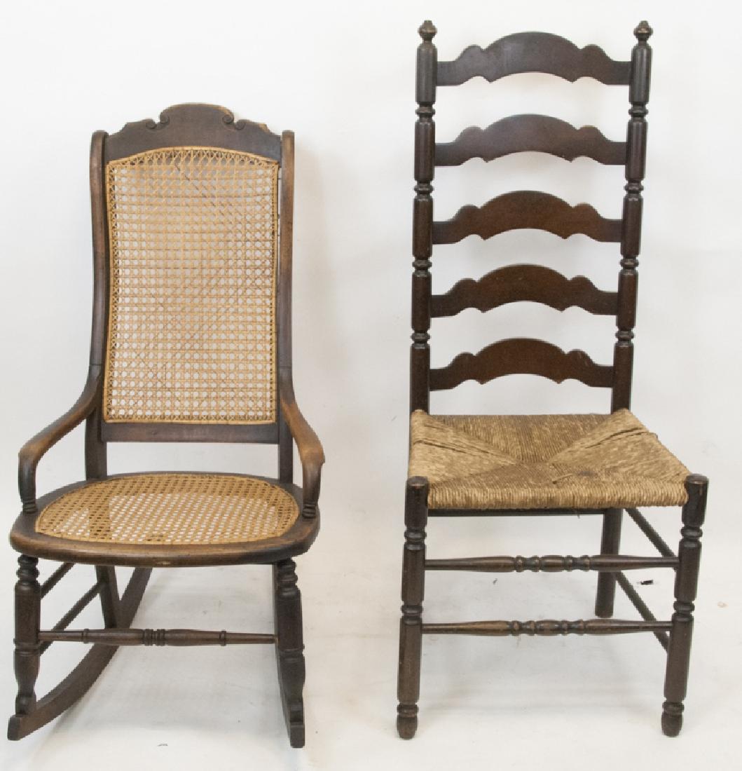 Antique Ladder Back & Caned Rocking Chair (1 of 6)