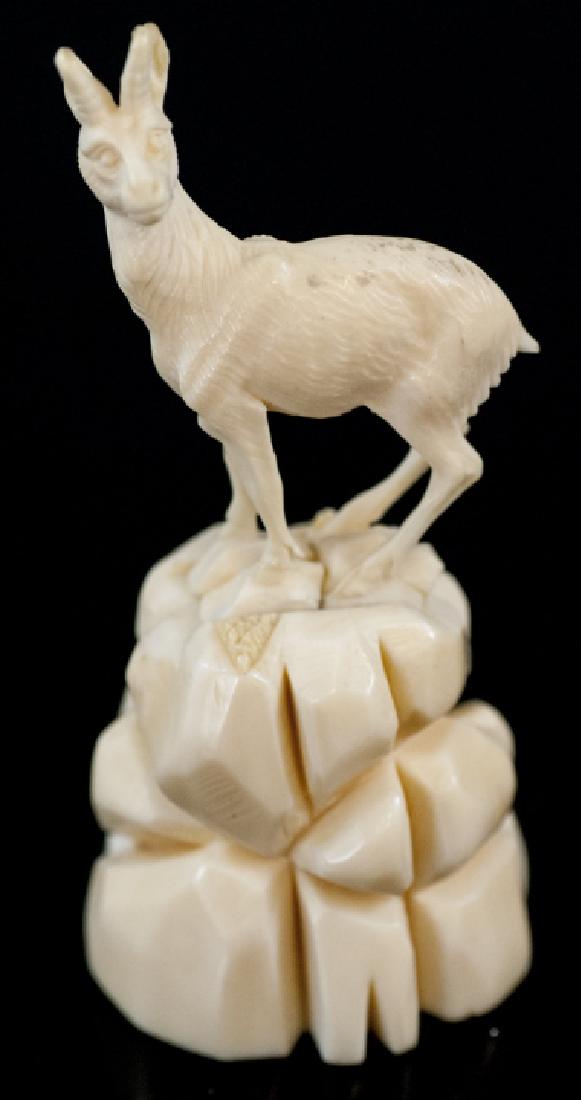 Antique Continental Carved Bone Mountain Goat: Antique Continental Carved Bone Mountain Goat. Resembles a Swiss Mountain Goat. Measures 3.25 inches in height.
