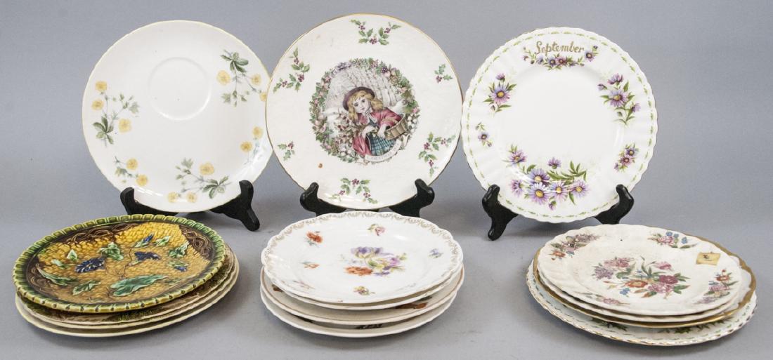 Collection of Vintage Porcelain Lunch Plates: Collection of Vintage Porcelain Lunch Plates. Each plate has a different pattern and maker. 8 inches in diameter