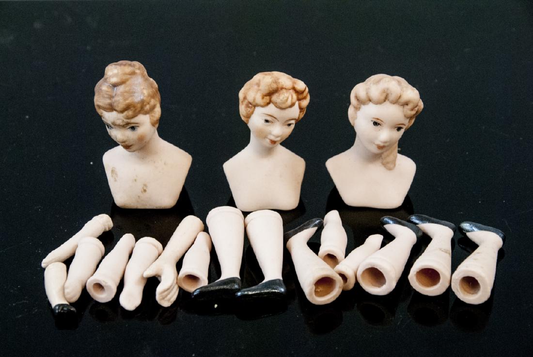 Vint. Porcelain Doll Heads, Legs, Arms Small Scale (1 of 6)