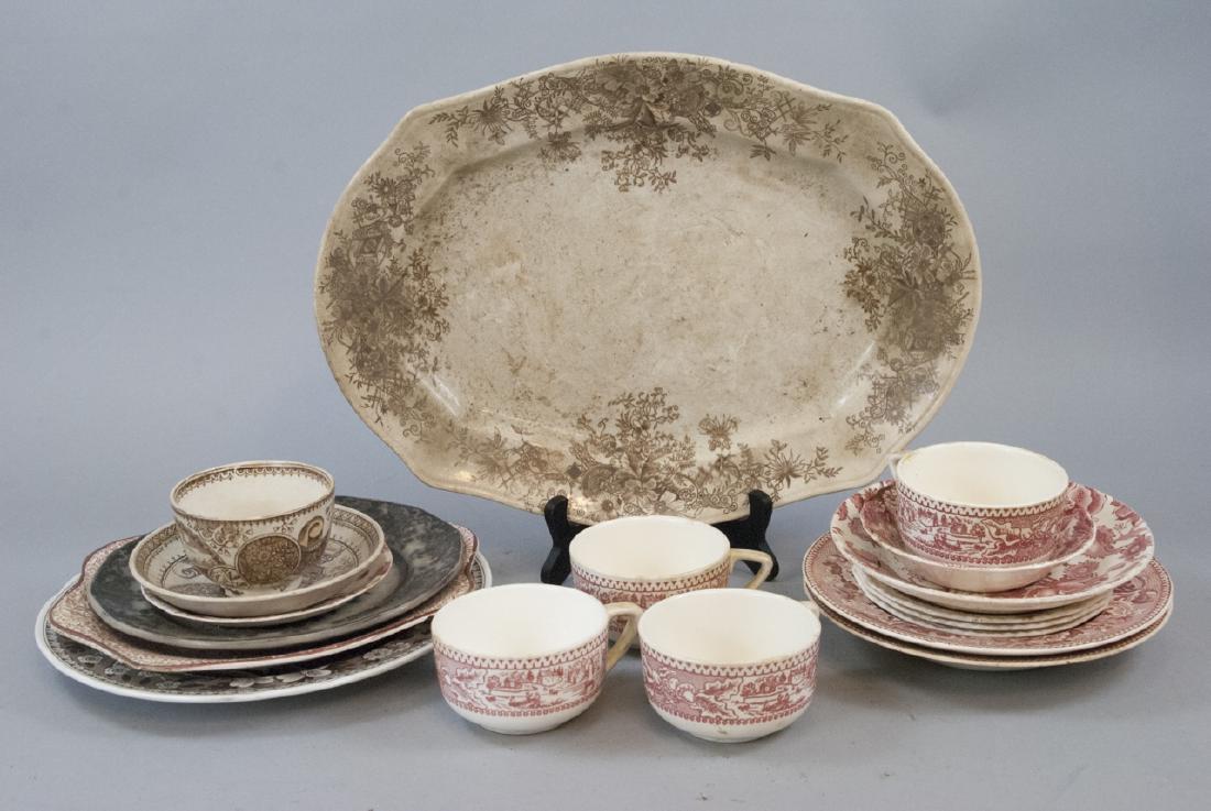 Lot of  Antique Transfer Ware in Red, Brown, Black (1 of 5)