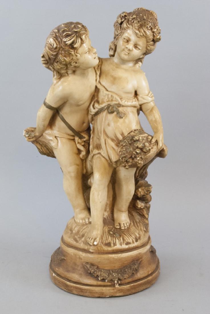 Vintage Marwal Plaster of Paris Statue of Children: Vintage Marwal Plaster of Paris Statue of Children. Vintage 50's or 60's based on use of Plaster and subject matter. Few small chips. 21 inches x 13 inches