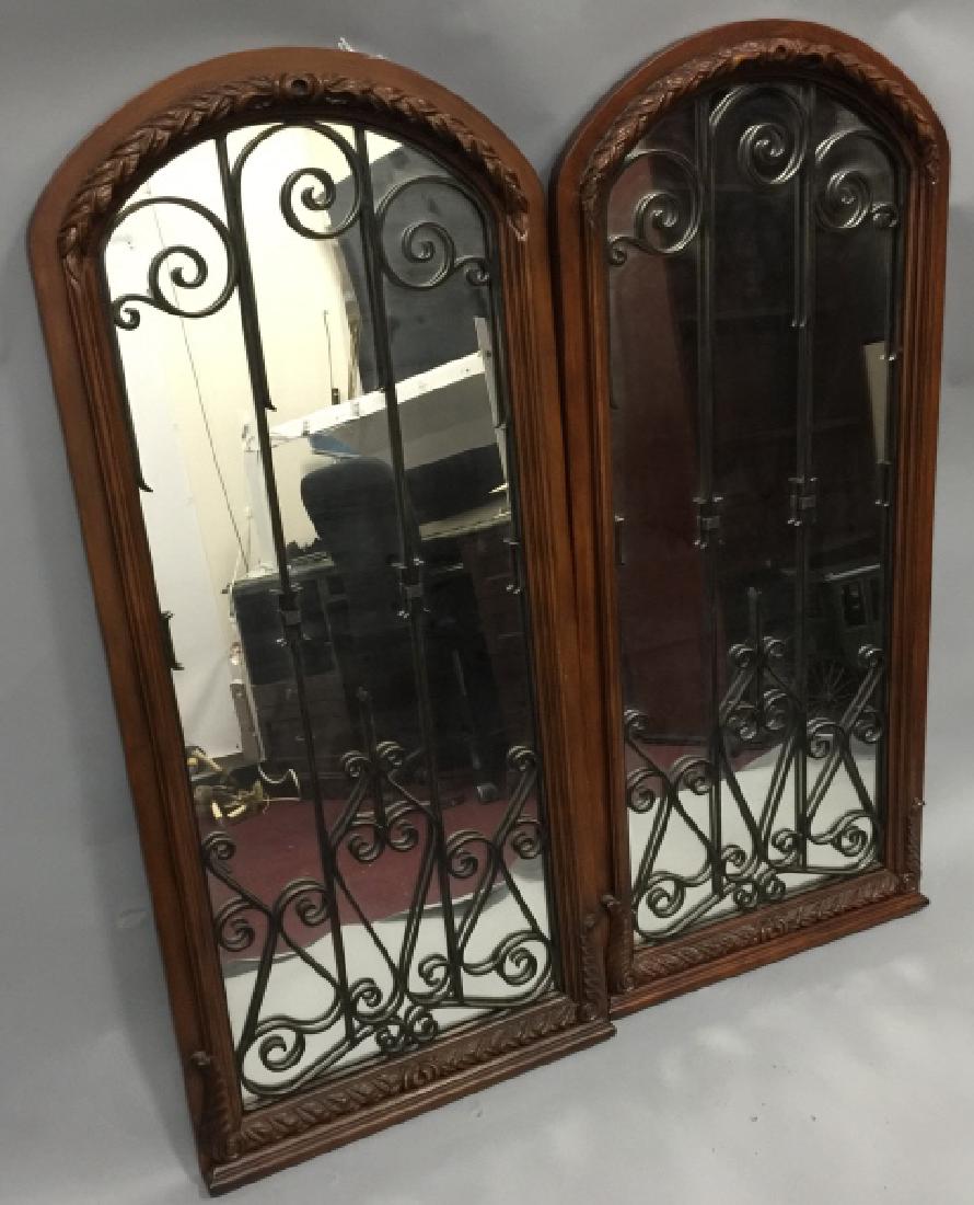 Pair of Tall Wood & Wrought Iron Arched Mirrors (1 of 4)