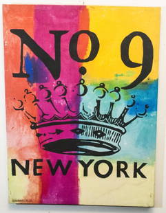 Colorful Modern Art Painting with NEW YORK, Signed: Colorful Modern Art Painting with No. 9, NEW YORK, Signed lower left corner - Mark Andrew Allen; on canvas. Measures.40 x 30 inches.