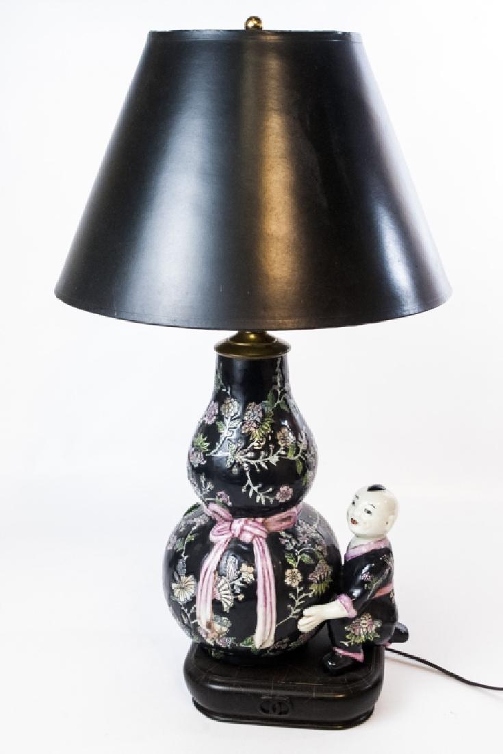 Chinese Hand Painted Porcelain Double Gourd Lamp (1 of 3)