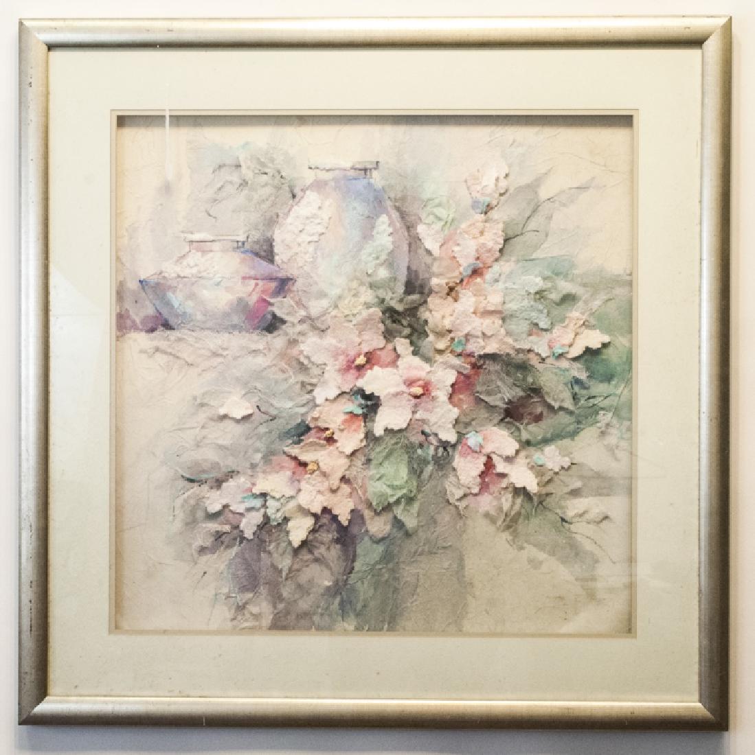 Multi Media Framed Floral Art in Shadowbox (1 of 5)