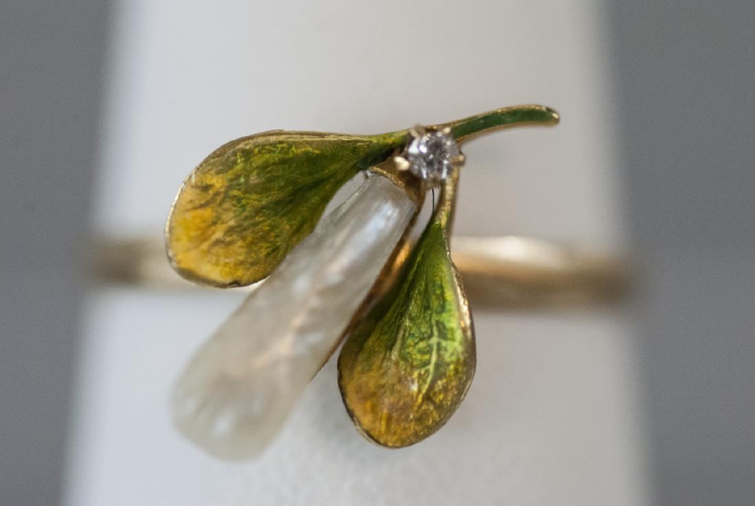 Estate Yellow Gold Diamond Pearl & Enamel Ring (1 of 6)