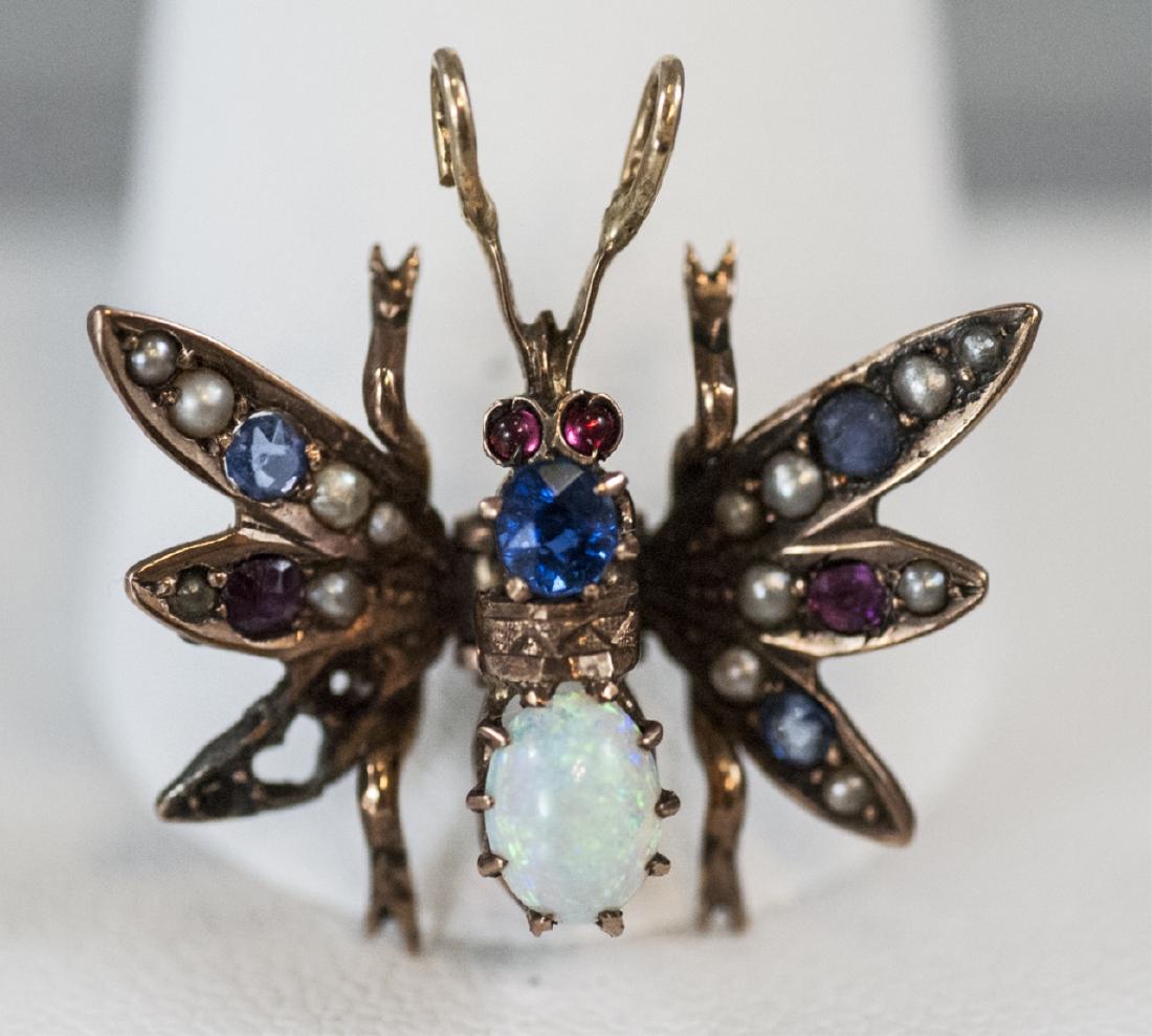 Antique Yellow Gold Gem Set Bee Necklace Pendant (1 of 6)