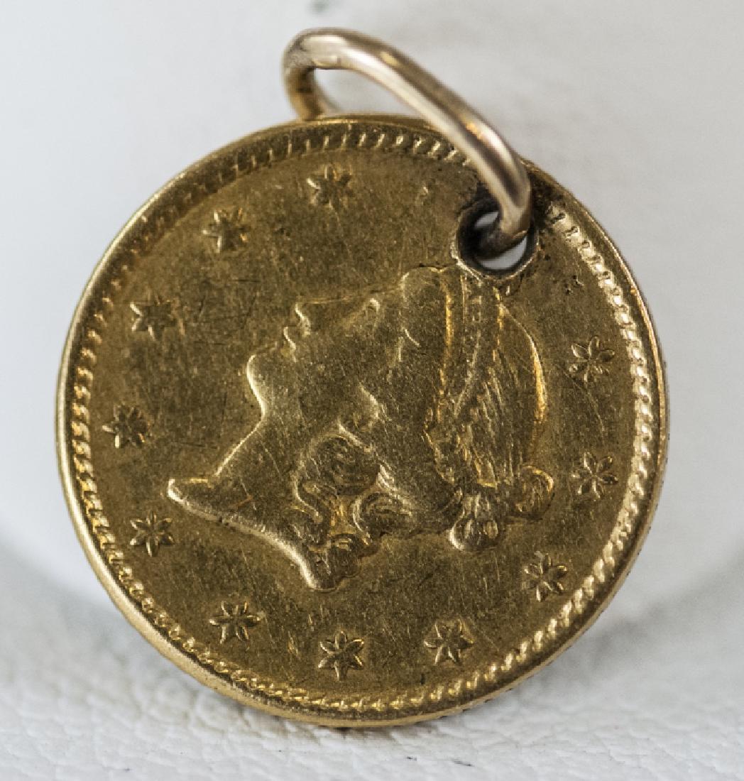 Antique US 1 1851 Gold Coin Necklace Pendant