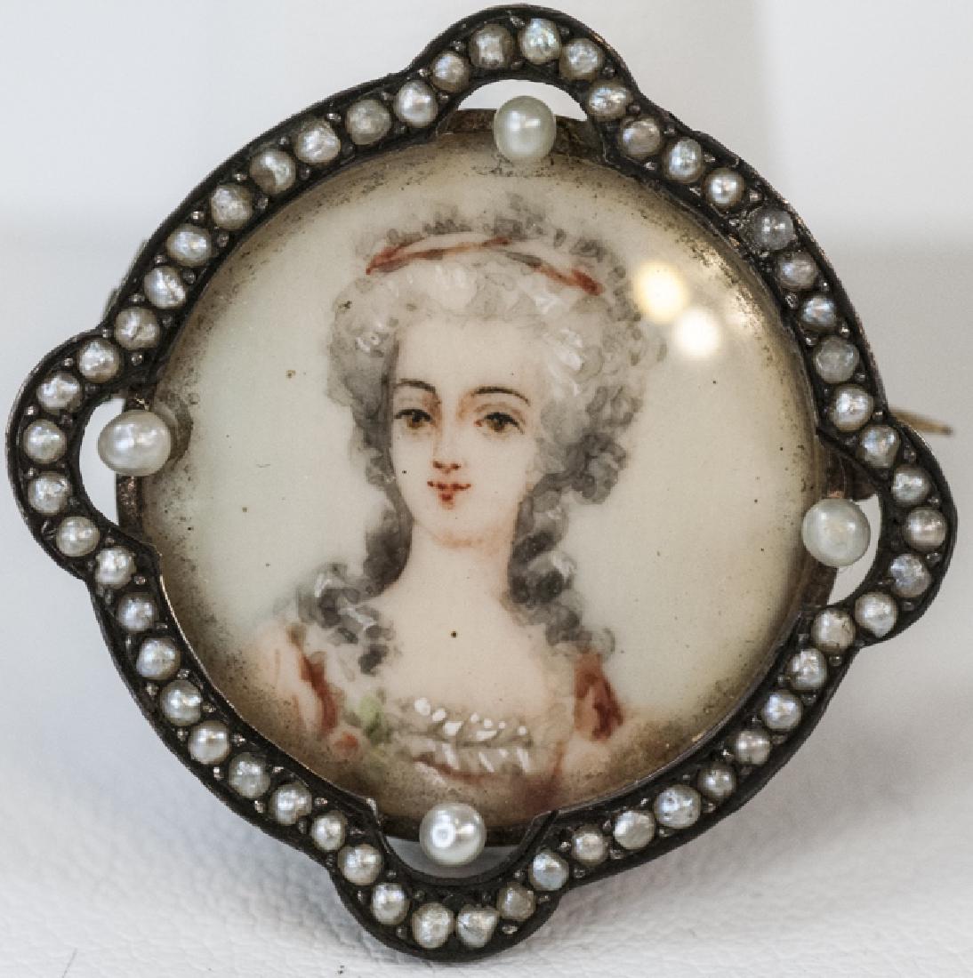Antique 19th C Portrait Miniature Seed Pearl Pin (1 of 5)