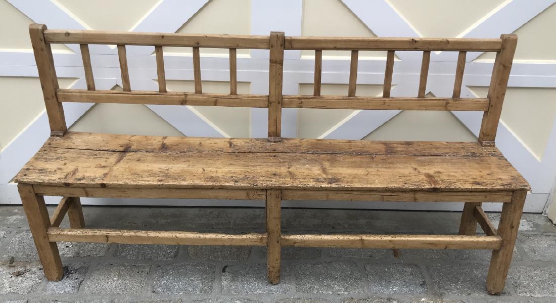 Antique Country Distressed Carved Pine Bench (1 of 4)