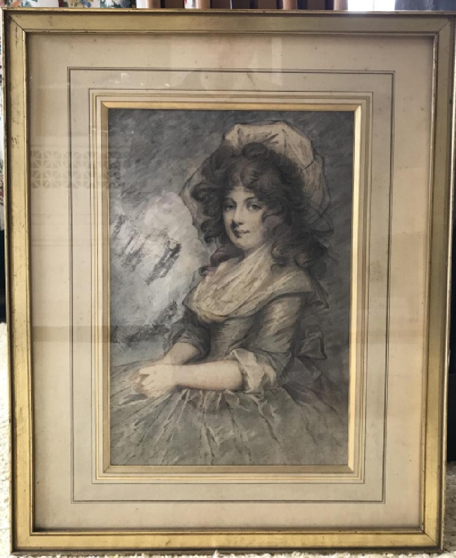 Antique 19th C French Portrait Drawing of a Lady (1 of 3)
