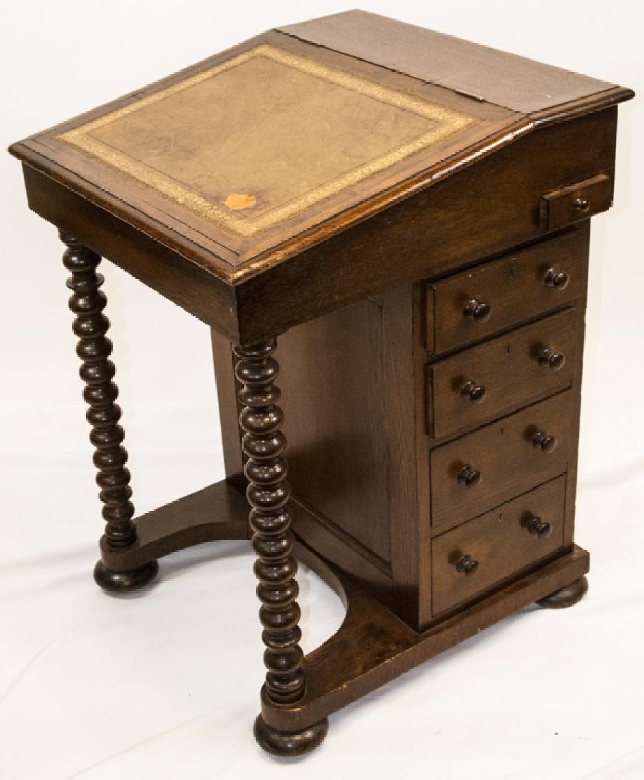 Antique Slant Leather Top Davenport Captains Desk